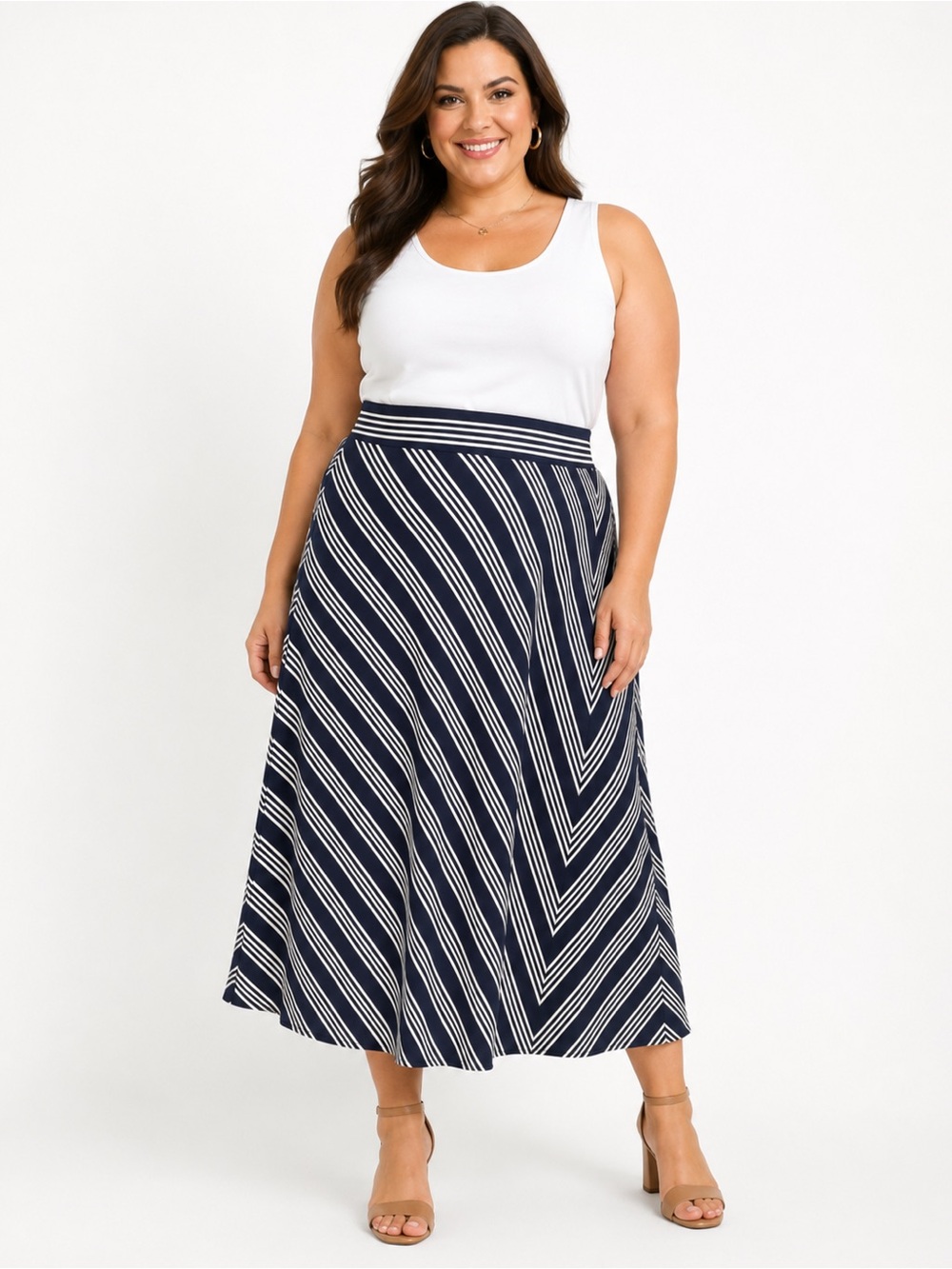 Talbots Navy and White Striped Maxi Skirt